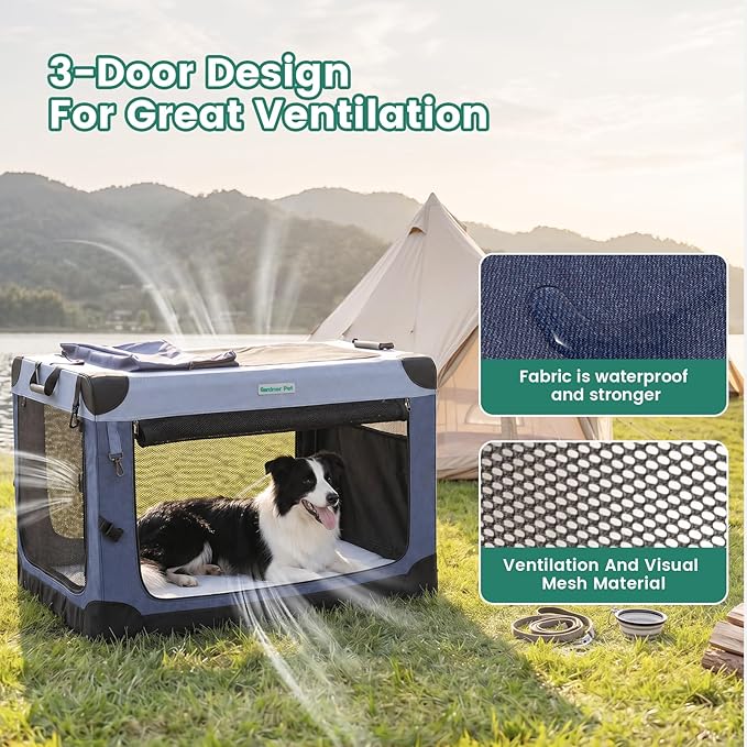 Gardner Pet 36 Inch Folding Soft Dog Crate -3 Door Collapsible Dog Crate - Image 2