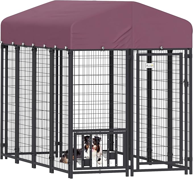 PawHut Outdoor Dog Kennel with Roof, Adjustable Bowls, UV-Resistant & by PawHut