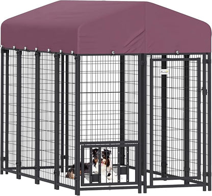 PawHut Outdoor Dog Kennel with Roof, Adjustable Bowls, UV-Resistant & by PawHut