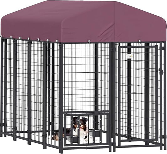 PawHut Outdoor Dog Kennel with Roof, Adjustable Bowls, UV-Resistant & by PawHut