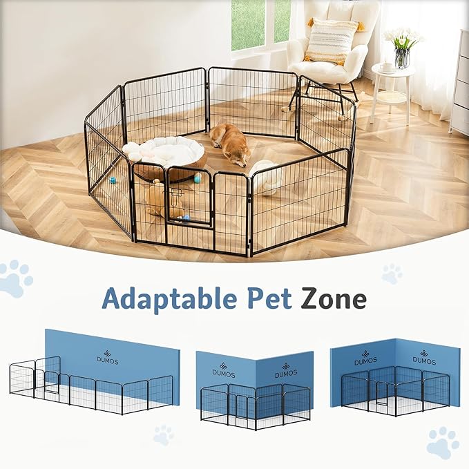 DUMOS Dog Playpen Indoor, Metal 32 Inch 8 Panels Foldable Pet Fence - Image 6