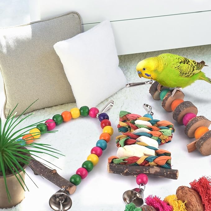 Bissap Bird Chew Toys, 7 Packs Parakeet Natural Wood Toys Parrot Hanging Cage - Image 6