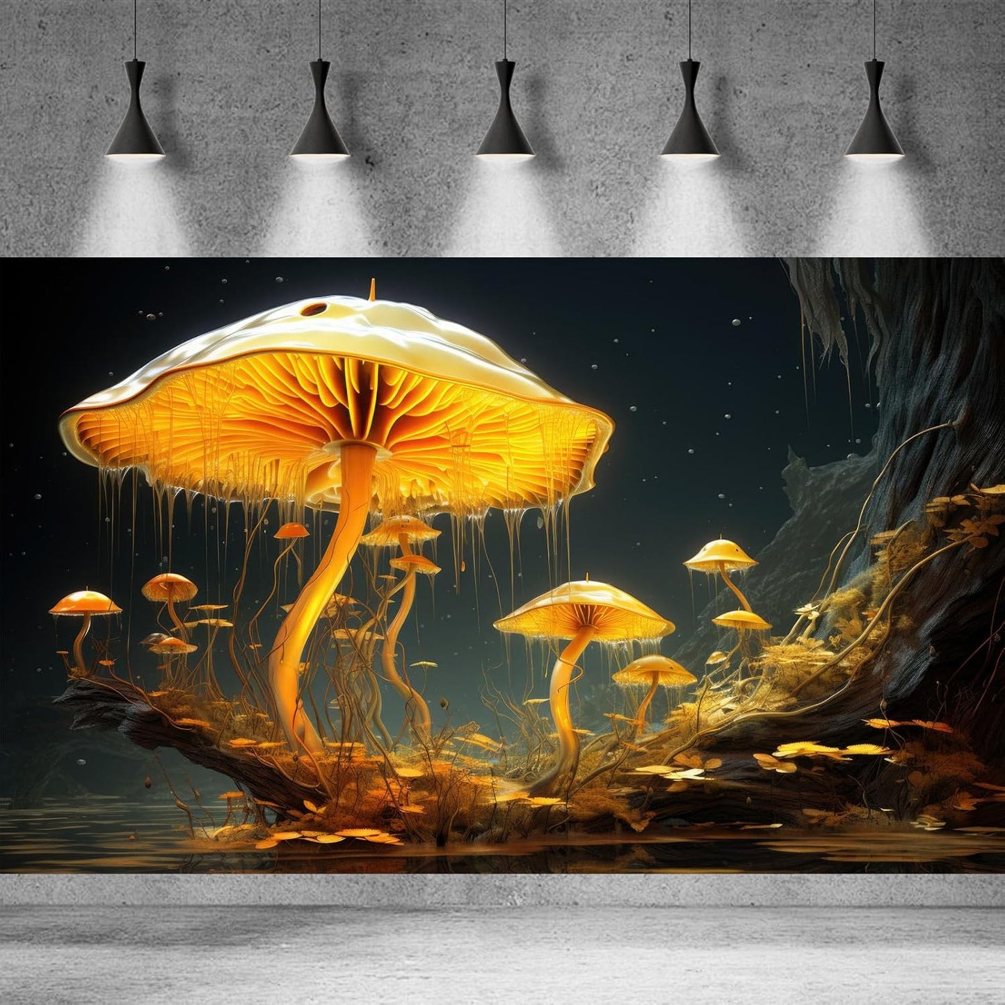 Fantasy Mushrooms Aquarium Background Fantasy Mushroom in Magical Enchanted Fairy Tale Stream Reptile Tank Enclosure Terrarium Backgrounds Mushroom Theme Landscape Fish Tank Backgrounds 72x18in