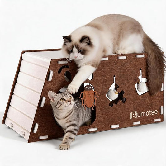 Felt Cat Bed Cave for Indoor Cats, Modular Tunnel Hideaway House for Large Cats by Bumotse