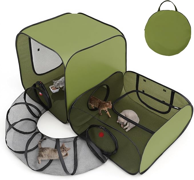 Cat Playpen, 3-in-1 Pop-up Outdoor Cat Enclosure by Tivray