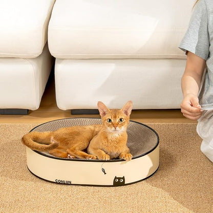 Conlun Oval Cat Scratcher Bed, 2-in-1 Cat Scratching Board, Natural Corrugated - Image 8