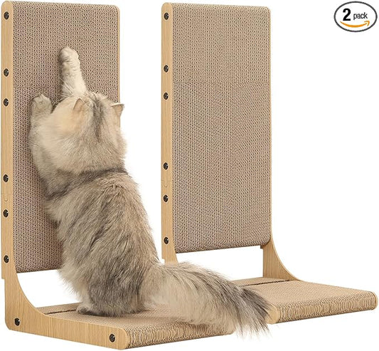 Zakkart 2-Pack Cat Scratching Board, 25.6'' Tall Cardboard L Shape Vertical Cat by Zakkart