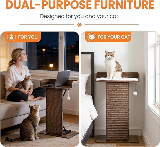 Modern Wood Cat Tree Tower for Indoor Large Cats, 33.8-Inch Tall Wooden Cat - Image 3