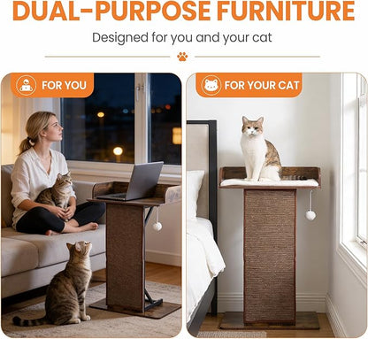 Modern Wood Cat Tree Tower for Indoor Large Cats, 33.8-Inch Tall Wooden Cat - Image 3