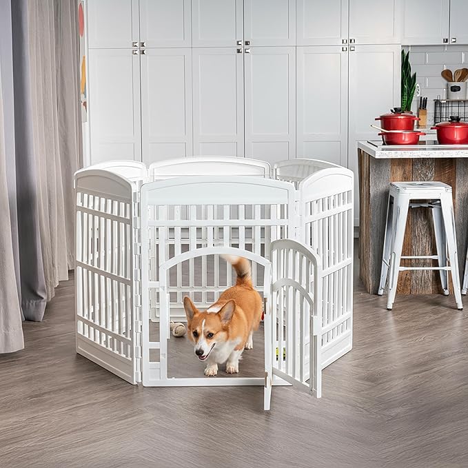 IRIS USA Dog Playpen with Door, 34” 6 Panel Pet Exercise Pen – Indoor Outdoor - Image 3