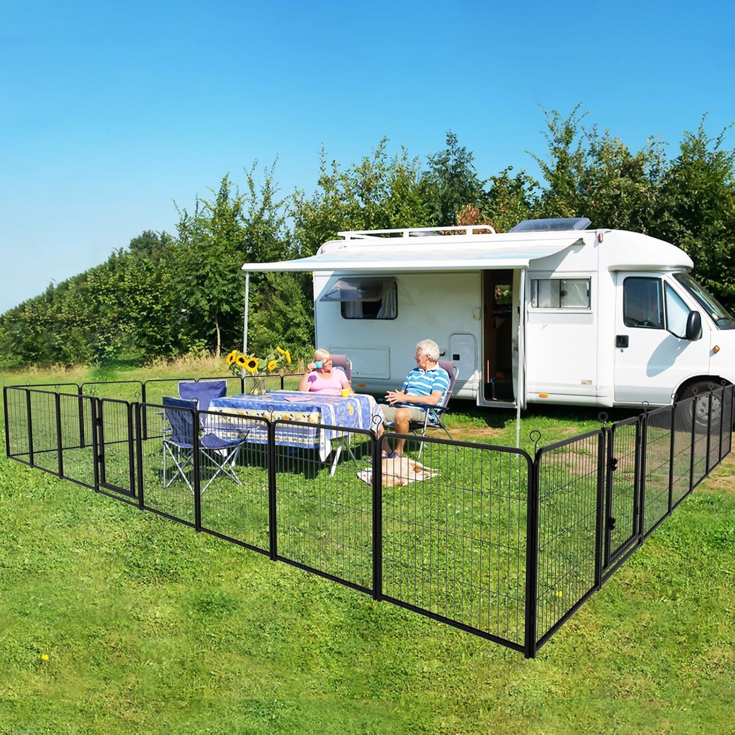 Dog Playpen Outdoor Extra Wide 8 Panels Heavy Duty Dog Fence 40" Height Anti-Rust with Doors Portable for RV Camping Yard, Total 21FT, 35 Sq.ft, Snowy Black