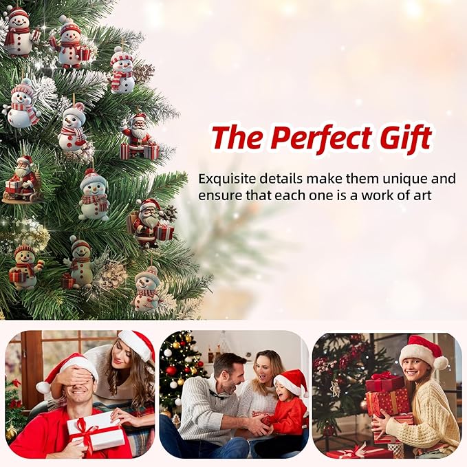 12 Pcs Christmas Tree Decorations Xmas Snowman Hanging Ornaments Cute Cartoon - Image 7