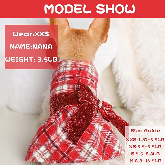 Dog Dress for Small Dogs, Winter Cute Warm Fleece Dog Sweater Dresses for Small - Image 3