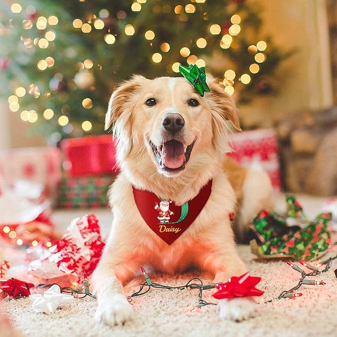 Personalized Christmas Dog Bandanas Letter Name Custom Neckwear Dog Scarf - Image 7