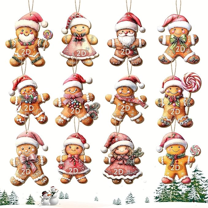 24 Pcs Christmas Gingerbread Man Hanging Ornaments Wooden 2D Indoor Outdoor by BHOOKA