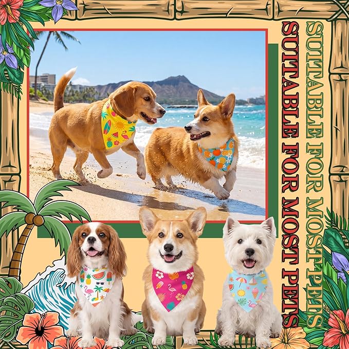 50 Pcs Summer Theme Dog Bandanas Bulk Tropical Bandanas - Image 2