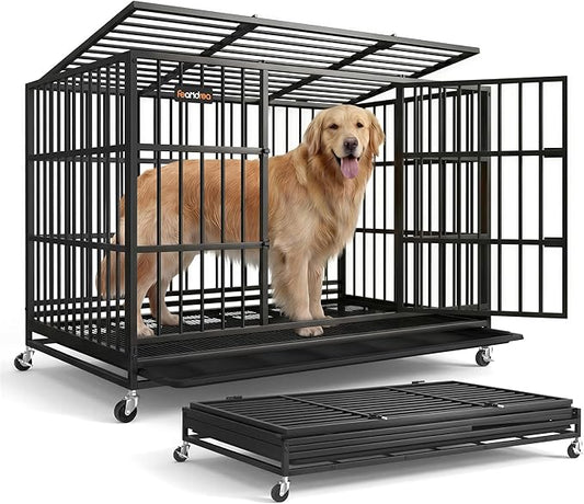 Feandrea Heavy-Duty Dog Crate, 5-Minute Quick Assembly, Foldable Dog Kennel Cage by FeandreabySONGMICSHOME