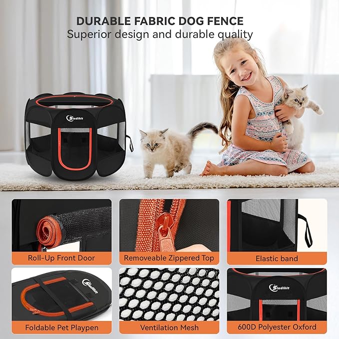 Siedihit Black Dog Cat Playpen, Puppy Pet Playpen Indoor - Image 4
