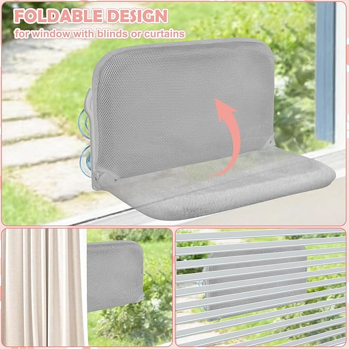 2 Pack Cat Window Perch, Cat Window Hammock Cordless Foldable Window Bed - Image 5