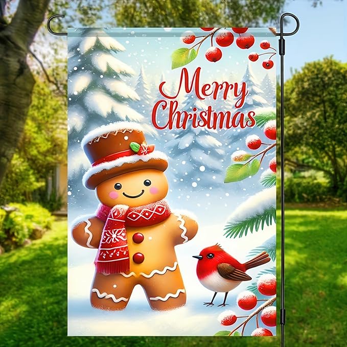 Merry Christmas Garden Flag Cardinal Red Bird House Welcome Winter Flags 12x18 - Image 3