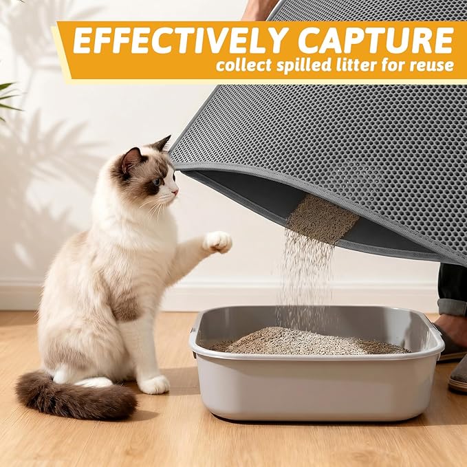 Pieviev Cat Litter Mat Double Layer Waterproof Urine Proof Trapping Mat 1 Pack) - Image 3