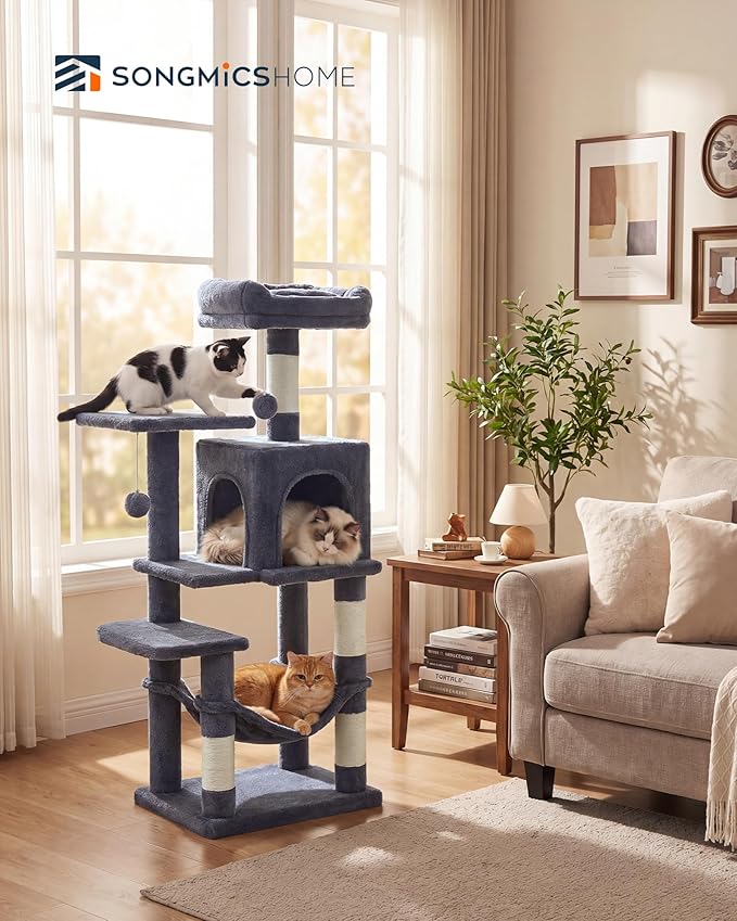 SONGMICS HOME Cat Tree for Indoor Cats, Hammock and Condo, Dark Gray - Image 2