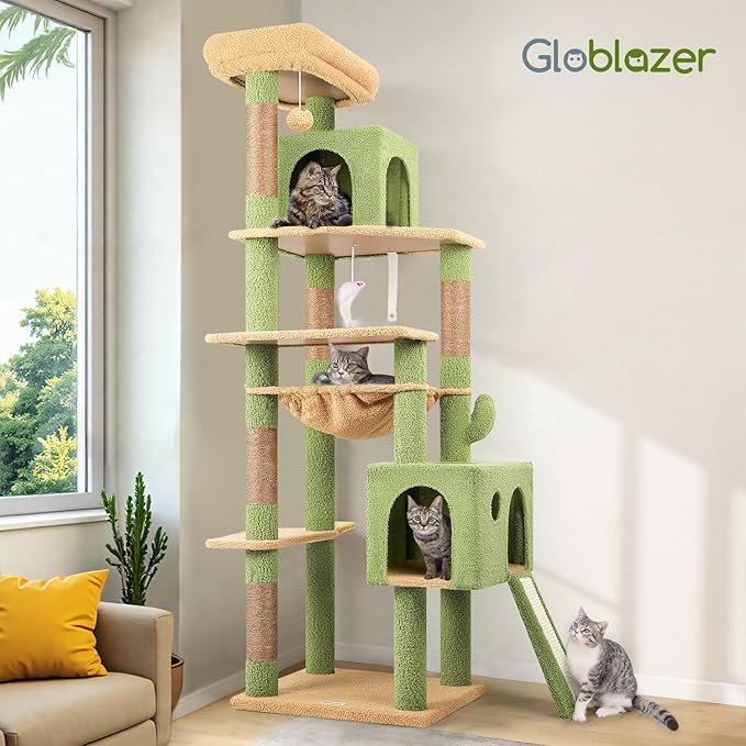 Globlazer Large Cactus Cat Tree Tower, 70in Tall Heavy Duty Green Cat Tree - Image 7