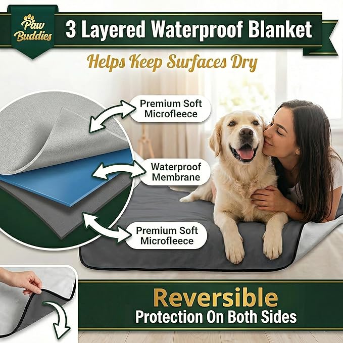Paw Buddies Premium Waterproof Blanket 80"x90" Velvet-Feel Reversible Throw – - Image 2