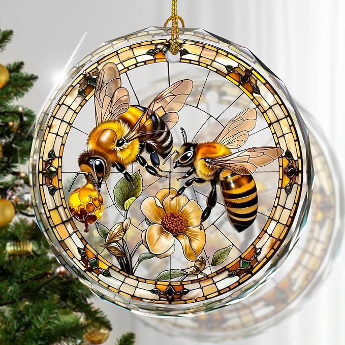 Stained Glass Bee Ornament, Bee Christmas Tree Decoration, Xmas Tree Decor by Kooirsp