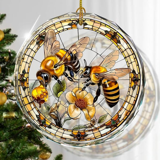 Stained Glass Bee Ornament, Bee Christmas Tree Decoration, Xmas Tree Decor by Kooirsp