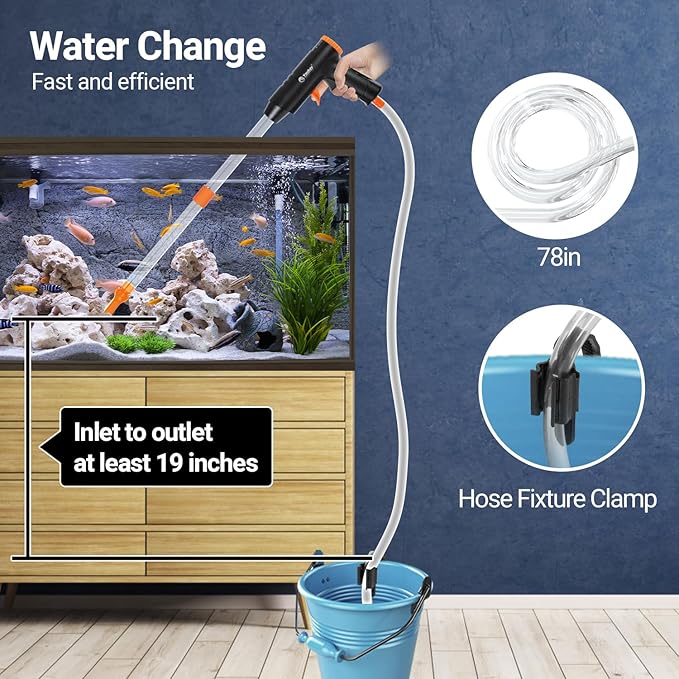 Yaubay 132GPH Manual Aquarium Gravel Cleaner, Fish Tank Siphon Vacuum Cleaner - Image 2