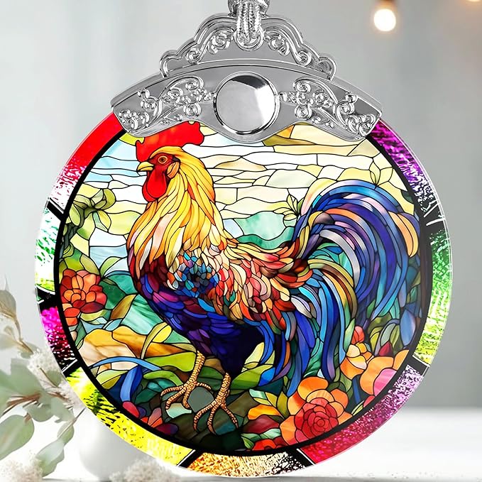 Jocidea Glass Chicken Christmas Ornament, Semi Transparent Stained Glass by Jocidea