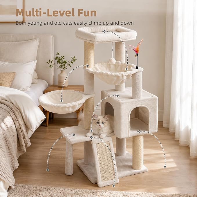 Cat Tree with Cat Condo and Two Hammocks, Cat Tree with Scratching Posts and - Image 7