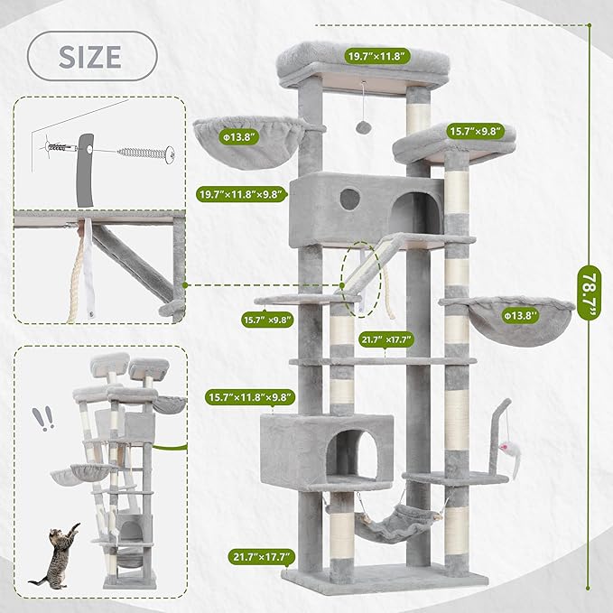 Gitelsnour Cat Tree for Large Cats, 78.7" Tall Cat Tower for Indoor Cats - Image 7