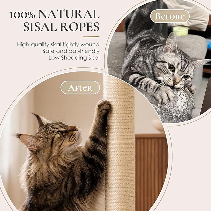 35 Inch Cat Scratching Post, Eucalyptus Sisal Rope Cat Tree Tower - Image 2