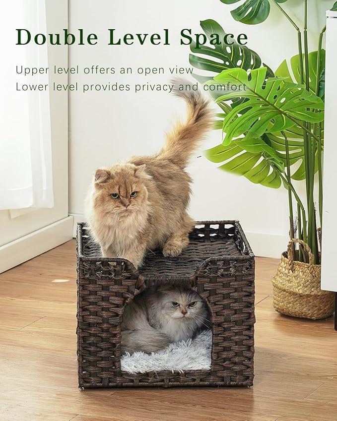 SETVSON Cat Beds Indoor Kitten House, Handwoven Rattan Cat Cave Pet Cube - Image 2