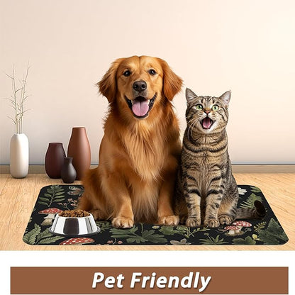Red Mushroom Pet Feeding Mat, Fern Herb Butterfly Absorbent Quick-Dry Cat Dog - Image 6