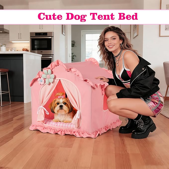 Pink Indoor Dog House with Frame and Princess Style Cat Houses - Image 2