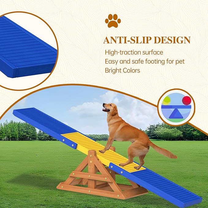 SuniBoxi 95" Wooden Dog Seesaw, Dogs Agility Course Backyard Set - Image 5