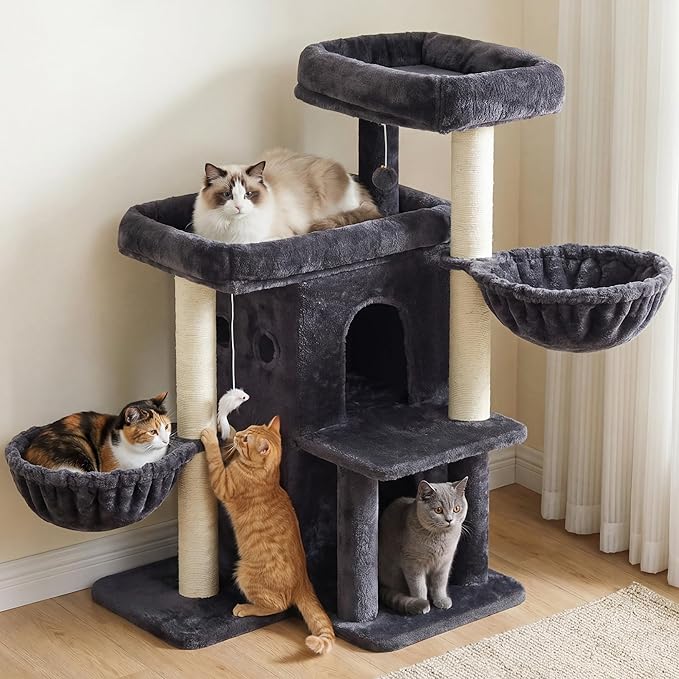 Heybly Cat Tree with Reinforced Big Base, 41.3-Inch Sturdy Cat Tower - Image 9
