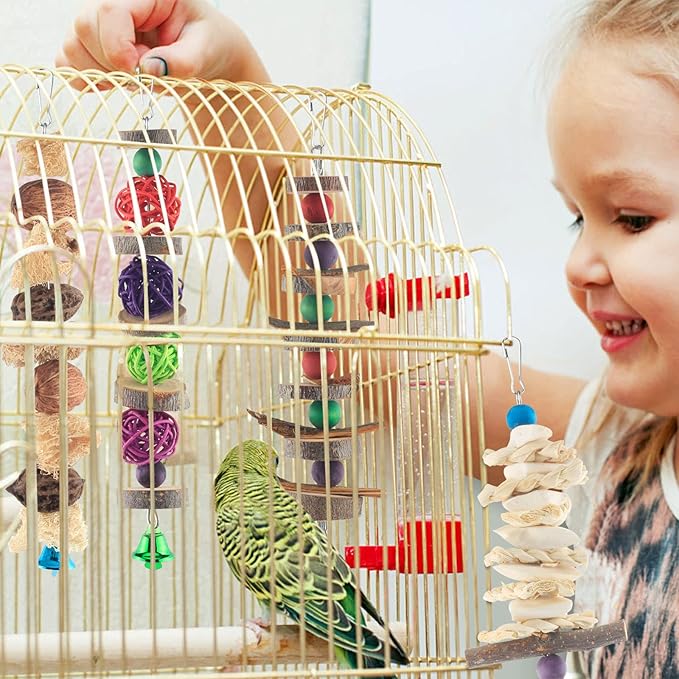 Bissap Bird Chew Toys, 5 Packs Parakeet Natural Wood Toys Parrot Hanging Cage - Image 7