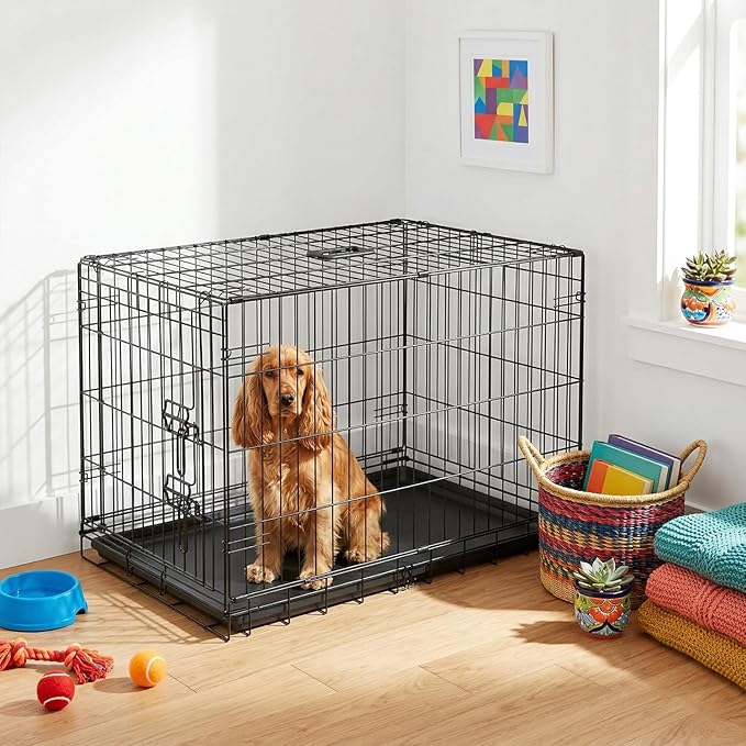 FDW Dog Crate 36-Inch Dog Cage Single Door Foldable Metal Kennel - Image 2