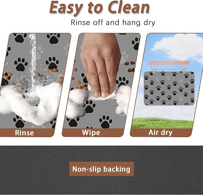 Cat Paw Prints Dog Food Mat for Floors, Non-Slip Pet Feeding Mat, Pet Supplies - Image 4