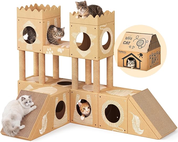 DIY Cardboard Cat House with Scratching Posts, Scratching Board, Recyclable by PalNests