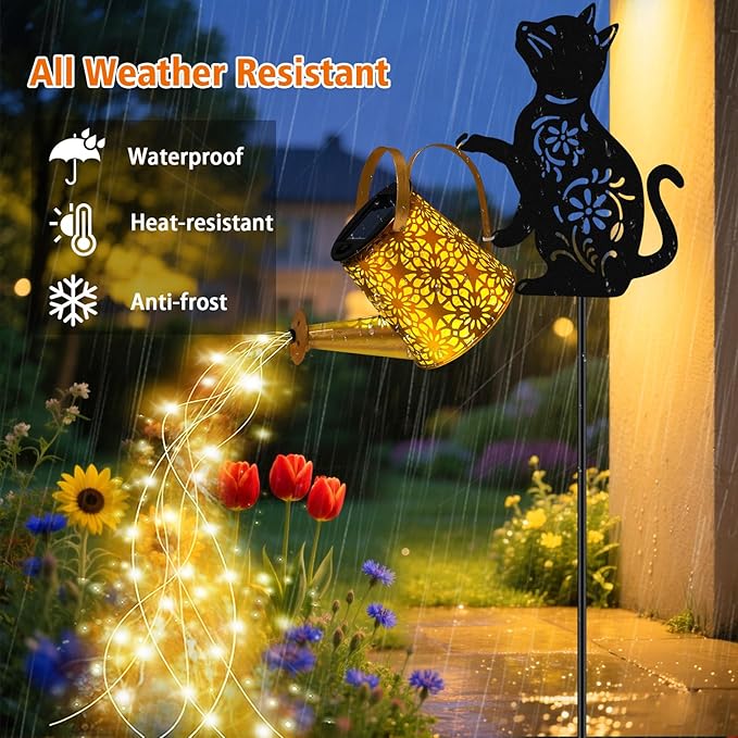 Solar Watering Can Lights, Cat Hanging Lantern Solar Lights Outdoor, Cat Lover - Image 3