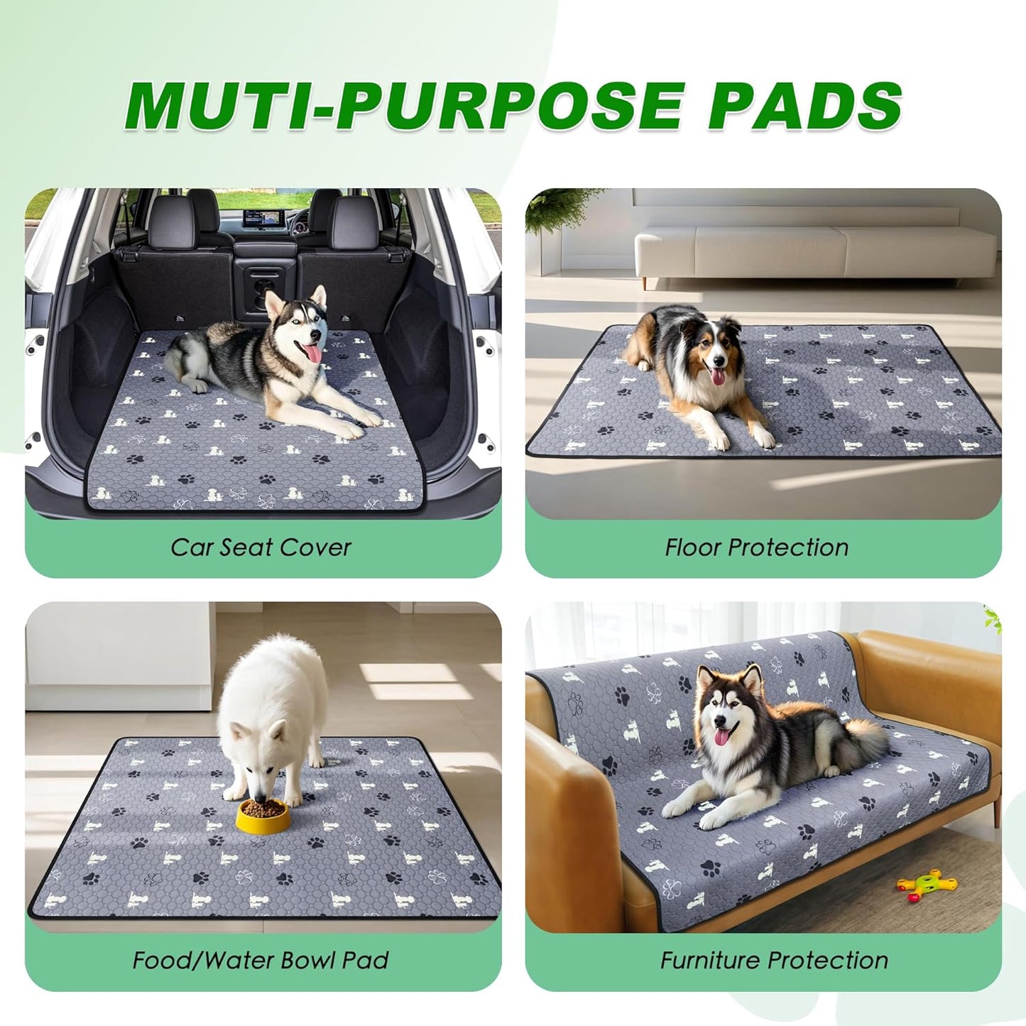 Washable Pee Pads for Dogs, 2 Pack Absorbent Reusable Training Dog Pads Pet Puppy Pads, Non-Slip Potty Pads for Whelping, Playpen, Crate, Bed, Grey 36"x41"