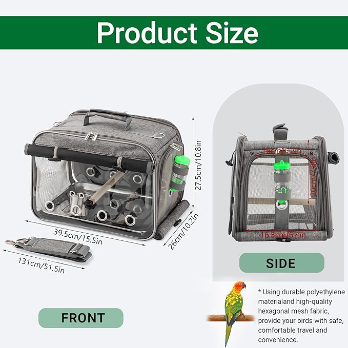 Sanmoncare Airline Approved Bird Carrier, Indestructible Stainless Steel Mesh - Image 2