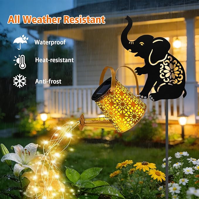 Solar Watering Can Lights, Elephant Hanging Lantern Solar Lights Outdoor - Image 3