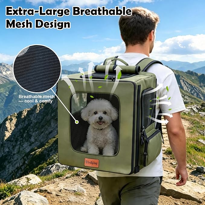 Vivifying Dog Backpack Carrier, 16.5"×15"×10.6" Breathable Pet Backpack - Image 3