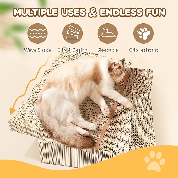 Cat Scratch Pad with Catnip, 3 Packs Corrugated Cardboards Cat Scratcher Pads - Image 4
